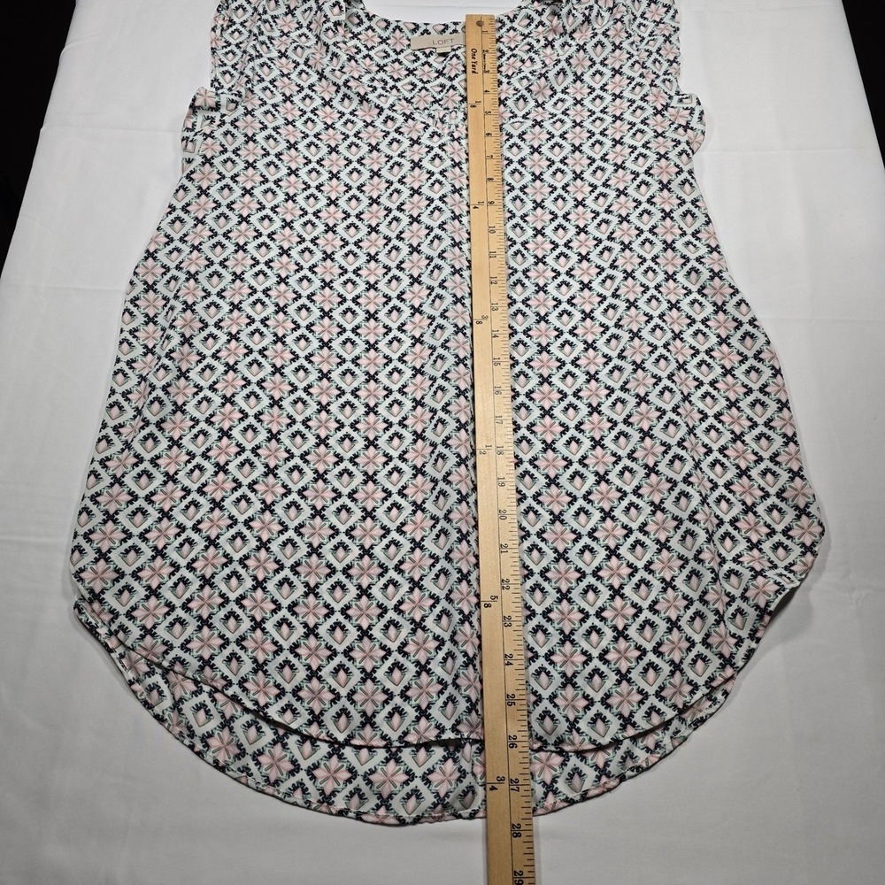 LOFT Women's L Floral Geometric Sleeveless Blouse Career Office Cottagecore - Picture 3 of 6
